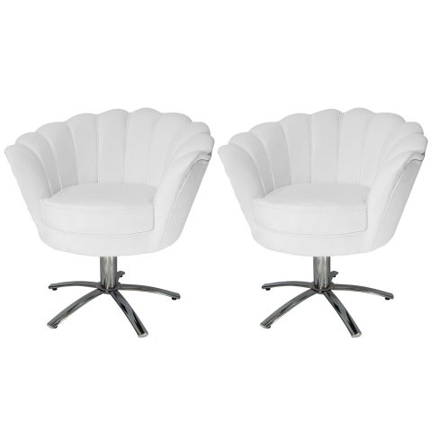 Kit 2 Poltronas Decorativa Pétala Base Giratória Metal Couro Branco Ms Decor