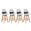 Ver imagem 1 de Kit 04 Banquetas Alta Maya Giratória Com Encosto Gourmet Linho Bege e Almofada Suede Azul Marinho