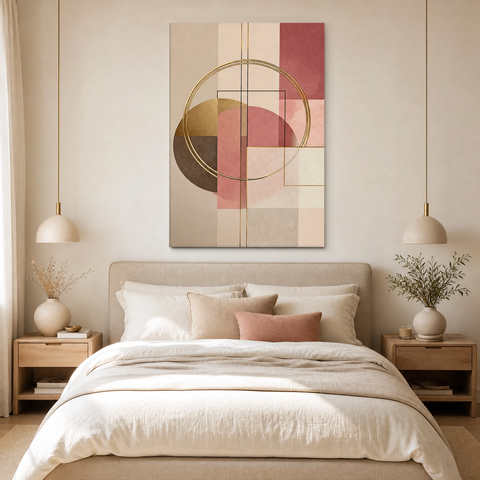 Quadro Decorativo Abstrato Geométrico Canvas Rosa Dourado 60x90