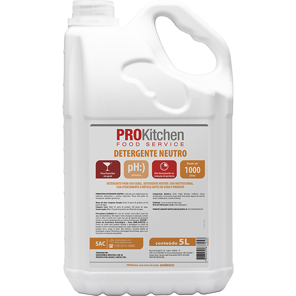 Detergente Ph Neutro Prokitchen 5 Litros Audax Rende até 1000l Limpeza Utensílios de Cozinhas / Supe - 1