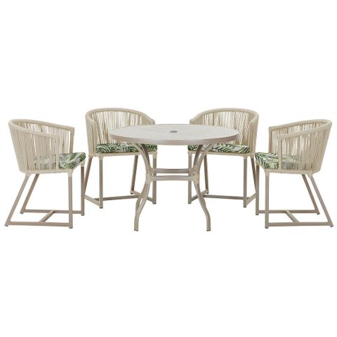 Mesa com 4 Cadeiras de Jantar Roma 100cm e Noronha em Aluminío Fendi Corda Nautica Estofado 5 Trama
