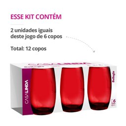 Kit 2 Jogos Copos Vidro Bellagio Vermelho Colorido 450ml - 3