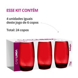Kit 4 Jogos Copos Vidro Bellagio Vermelho Colorido 450ml - 3