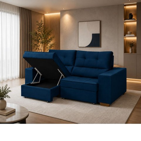 Sofá Baú San Marino Retrátil e Reclinável 3 Lugares 250cm Veludo Sofatec