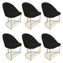 Ver imagem 1 de Kit 06 Cadeiras Poltrona de Jantar Bela Veludo Preto Base Metálica Industrial Dourado - Pallazio