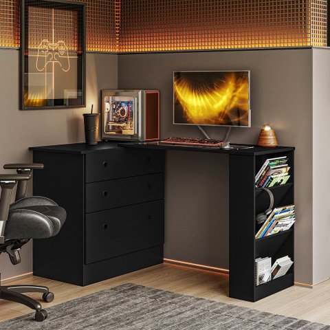 Cômoda com Mesa Giratória Multiuso Gamer: Preto