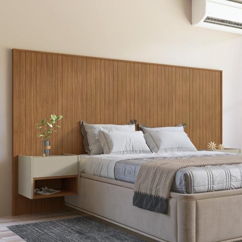 Cabeceira Casal Queen Size Bologna Cedro Linho com Mesas MDF-MDP Casah
