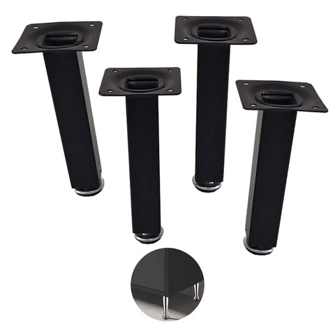 Pé Quadrado Regulável 20cm Preto 4 Unidades