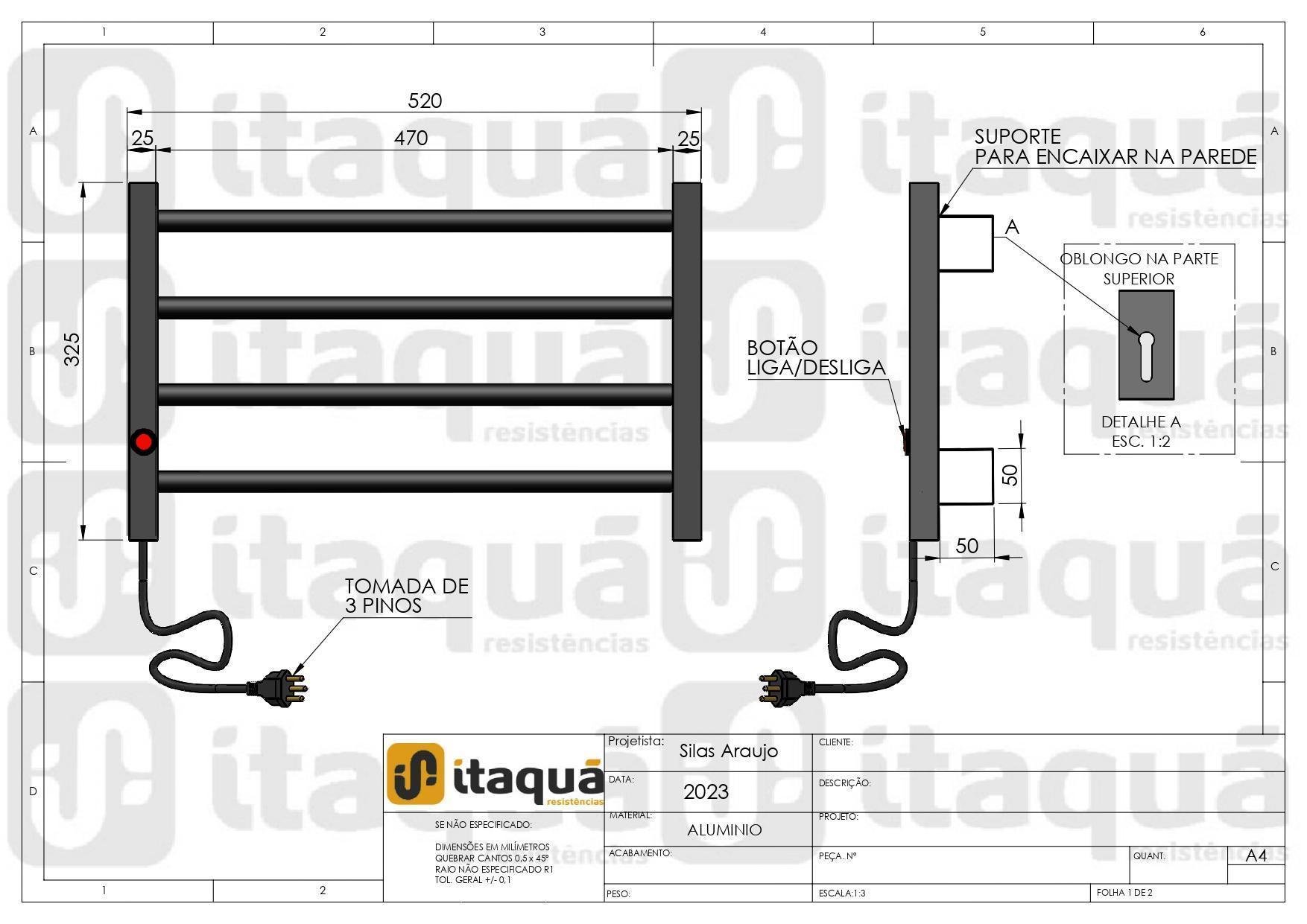 Toalheiro Elétrico - 110v - Preto - Direito - 2