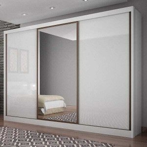 Guarda-roupa Casal com Espelho 3 Portas 8 Gavetas Spazzio