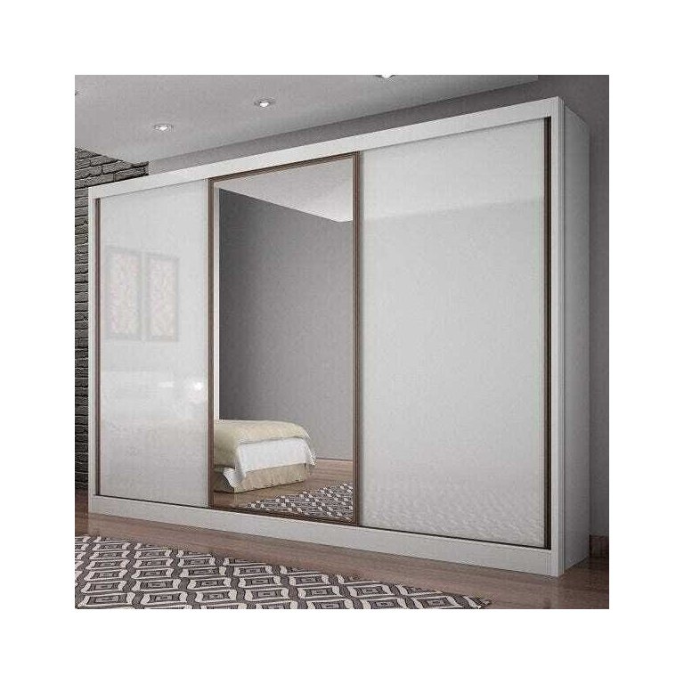Guarda-roupa Casal com Espelho 3 Portas 8 Gavetas Spazzio