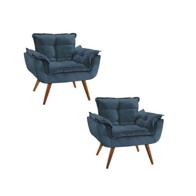Kit 2 Poltronas Decorativa Sala Recepção Escritório  Opala Suede Azul Marinho