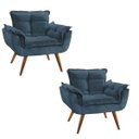 Ver imagem 1 de Kit 2 Poltronas Decorativa Sala Recepção Escritório  Opala Suede Azul Marinho