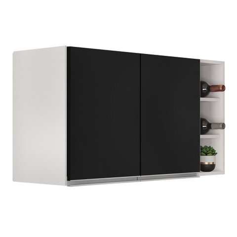 Armário de Cozinha Aéreo Califórnia 80cm e Nicho Garrafeiro 20cm Riad Branco/preto - Lumil Lumil Móv