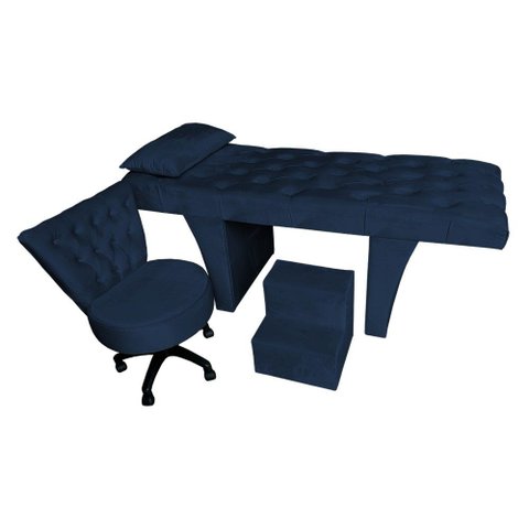 Kit Maca Estética Capitonê com Mocho e Escadinha 80 Cm Marinho Slk Decor Reta