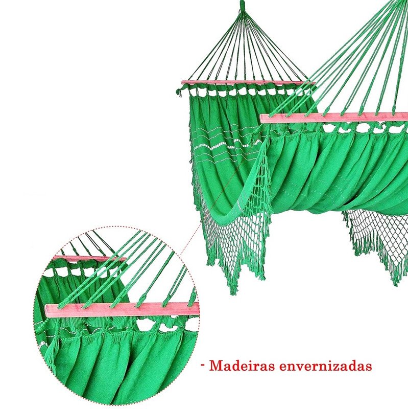 Rede de Dormir e Descanso Casal Verde Bandeira com Madeira - 2
