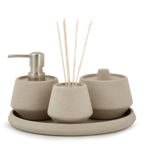 Kit para Banheiro em Cimento Cinza - 4 Pçs