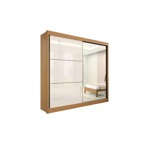 Guarda Roupa Titanium 2 Portas 6 Gavetas com Espelho sem Pés D' Doro Cinamomo/off White