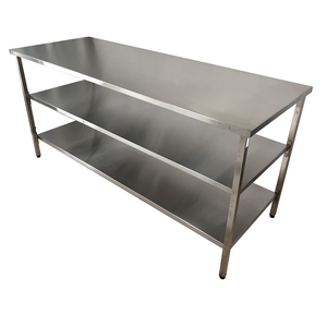 Mesa de Aço Inox Industrial 170x60x90 Cm com 2 Prateleiras Plano Liso Nortinox