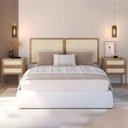 Ver imagem 1 de Cabeceira Casal 160cm e 2 Mesas de Cabeceira com 2 Gavetas Cor:hanover com Dourado