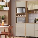 Ver imagem 1 de Paneleiro 3 Portas 1 Gaveta Torre Quente Nesher Condessa 100% MDF Cinza/Carvalho Greige