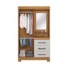 Guarda Roupa Armário Roupeiro Solteiro Espelho 2 Portas 3 Gavetas Quarto Marrom Madeira Off White - 3