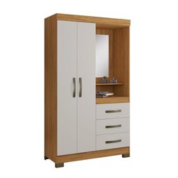 Guarda Roupa Armário Roupeiro Solteiro Espelho 2 Portas 3 Gavetas Quarto Marrom Madeira Off White - 5