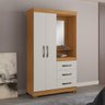 Guarda Roupa Armário Roupeiro Solteiro Espelho 2 Portas 3 Gavetas Quarto Marrom Madeira Off White - 1