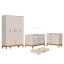 Ver imagem 1 de Dormitório Infantil Flip Guarda Roupa 4 Portas, Cômoda 1 Porta e Berço Areia Fosco com Colchão