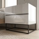 Ver imagem 3 de Mesa de Cabeceira Eros 60cm com 2 Gavetas MDF Branco Pés de Metal Preto Estilo Industrial