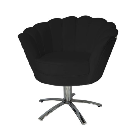 Poltrona Decorativa Pétala Base Giratória Metal Couro Preto Ms Decor