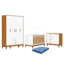 Ver imagem 1 de Dormitório Infantil Flip Guarda Roupa 4 Portas, Cômoda 1 Porta e Berço Branco Fosco/savana com