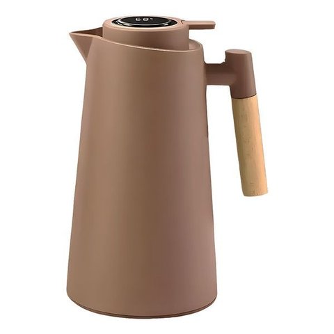 Garrafa Térmica de 1l Marrom com Display Led e Cabo de Madeira Quente e Fria