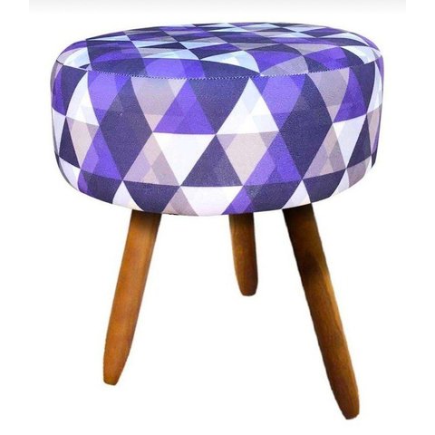 Puff Redondo Suede Estampado Triângulo Roxo