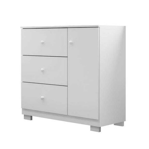 Cômoda para Quarto Infantil 1 Porta 3 Gavetas Dani Móveis Phoenix Branco Brilho
