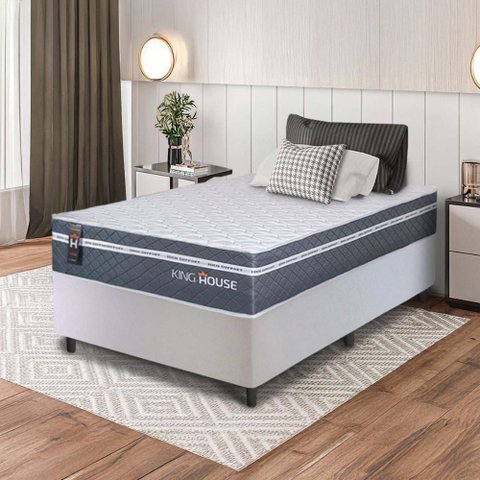 Conjunto Box Branco Cairo Cinza Molas Ensacadas Solteiro 96x203x64 - King House