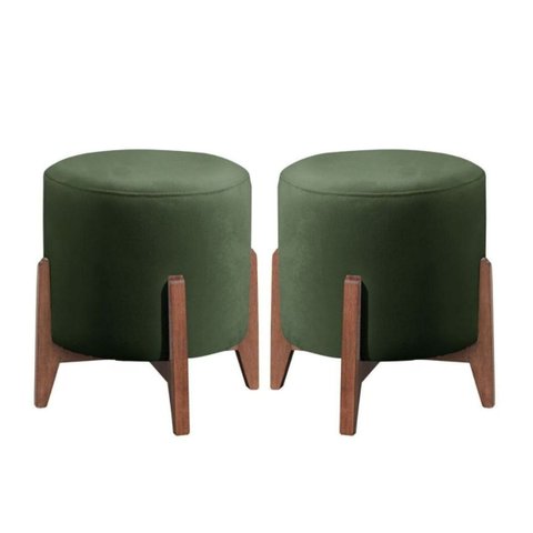 Kit 2 Puff Decorativo para Sala Redondo Luxo Dubai Veludo:verde