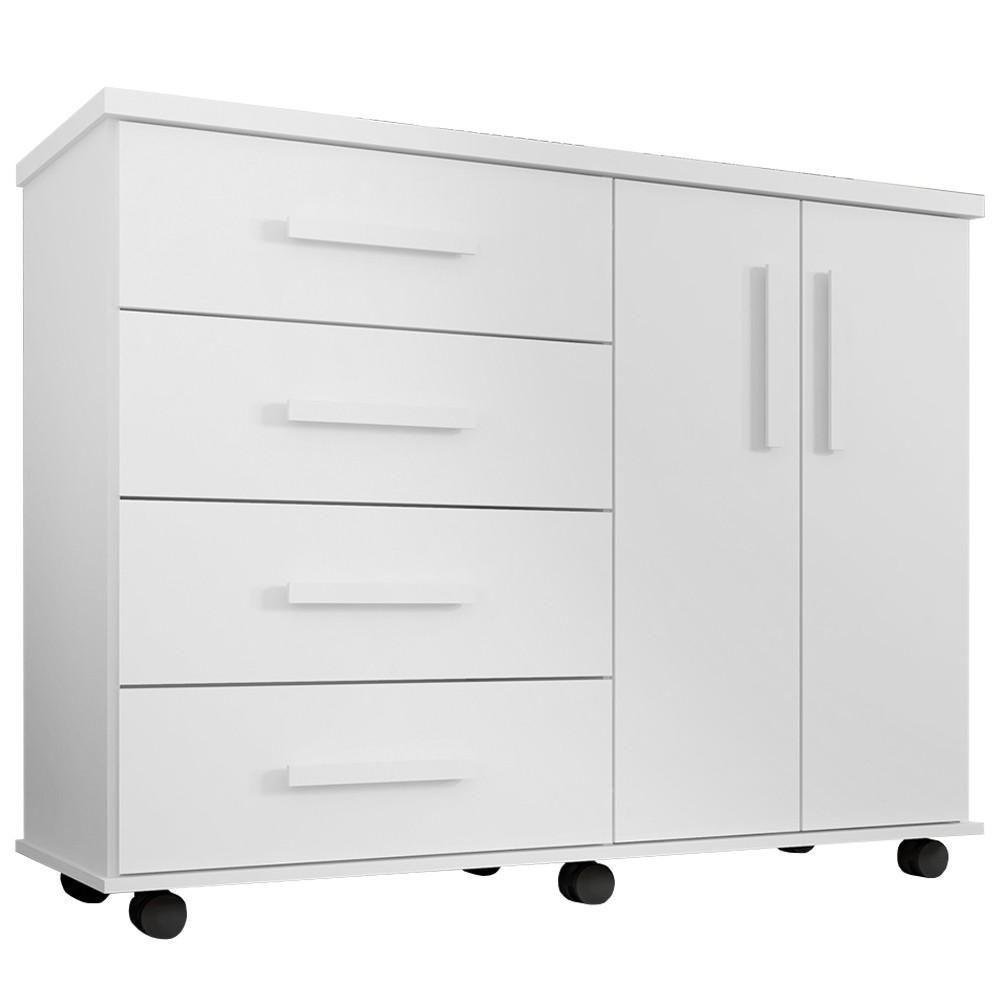 Cômoda 2 Portas 4 Gavetas Com Rodízios Branco | MadeiraMadeira