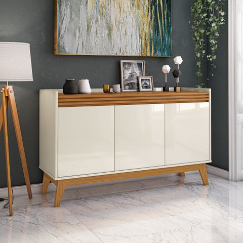 Buffet Aparador Ripado 3 Portas com Pés de Mdf Astúrias 136cm