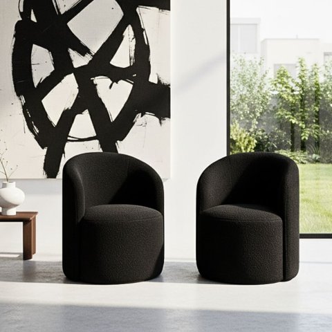 Kit 02 Poltronas Curva Orgânica Nature Gaia Boucle Preto - Montanaris Decor