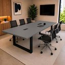 Ver imagem 1 de Mesa Reunião Industrial 2,50m x 90cm 100% MDF com 2 Caixas de Tomadas Pés Metal F5 Office