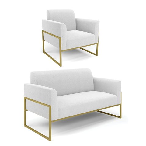 Namoradeira e Poltrona Industrial Alta Dourado Marisa Bouclê Off White D03 - D’Rossi