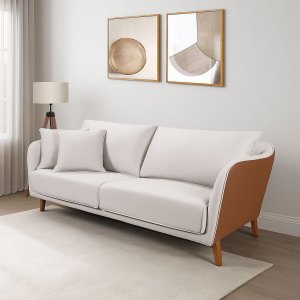 Sofá Living Confortável Tecido Composê Linho Cru e Marrom Terracota 1,70m