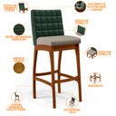 Ver imagem 4 de Kit 02 Banquetas Altas Cozinha Sala Jantar Fixa Mila B04 Facto Verde Musgo Linho Bege - Lyam Decor