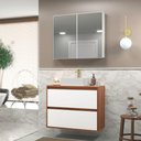 Ver imagem 1 de Gabinete para Banheiro com Cuba e Armario 80cm Mdf Freijo com Branco Dubai - On Móveis