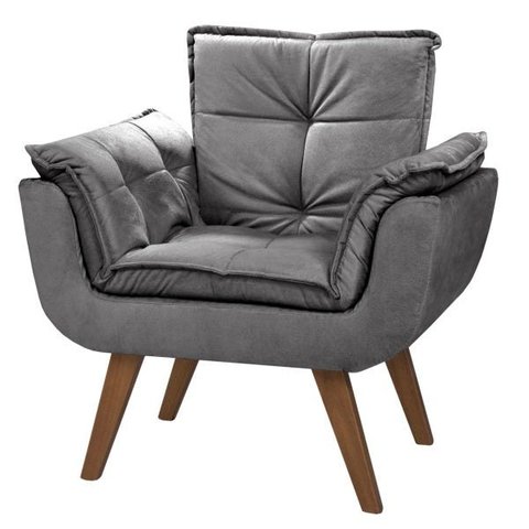 Poltrona Opala Grafite Suede Pés Palito - My House Decor