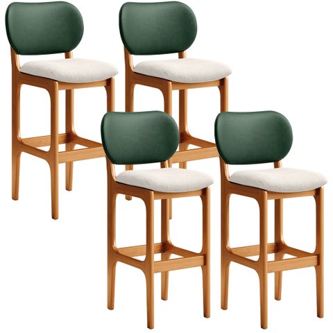 Kit 4 Banquetas Alta Bar Cozinha Sala Jantar Betta L02 Imbuia Facto Verde Linho Cru - Lyam Decor