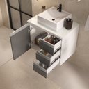 Ver imagem 3 de Conjunto Gabinete Banheiro Completo Prisma 60cm - Branco / Cinza com Tampo Vidro
