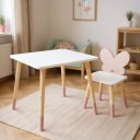Ver imagem 1 de Mesa e Cadeira Infantil Borboletinha Kit Livro Educativo em Madeira - Rosa Bebê