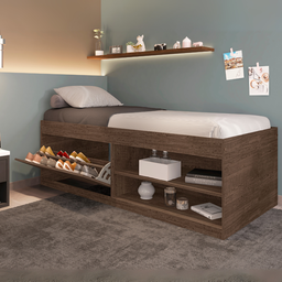 Cama Solteiro com Sapateira 2 Prateleira Reforçada Vanessa:chocolate - 2